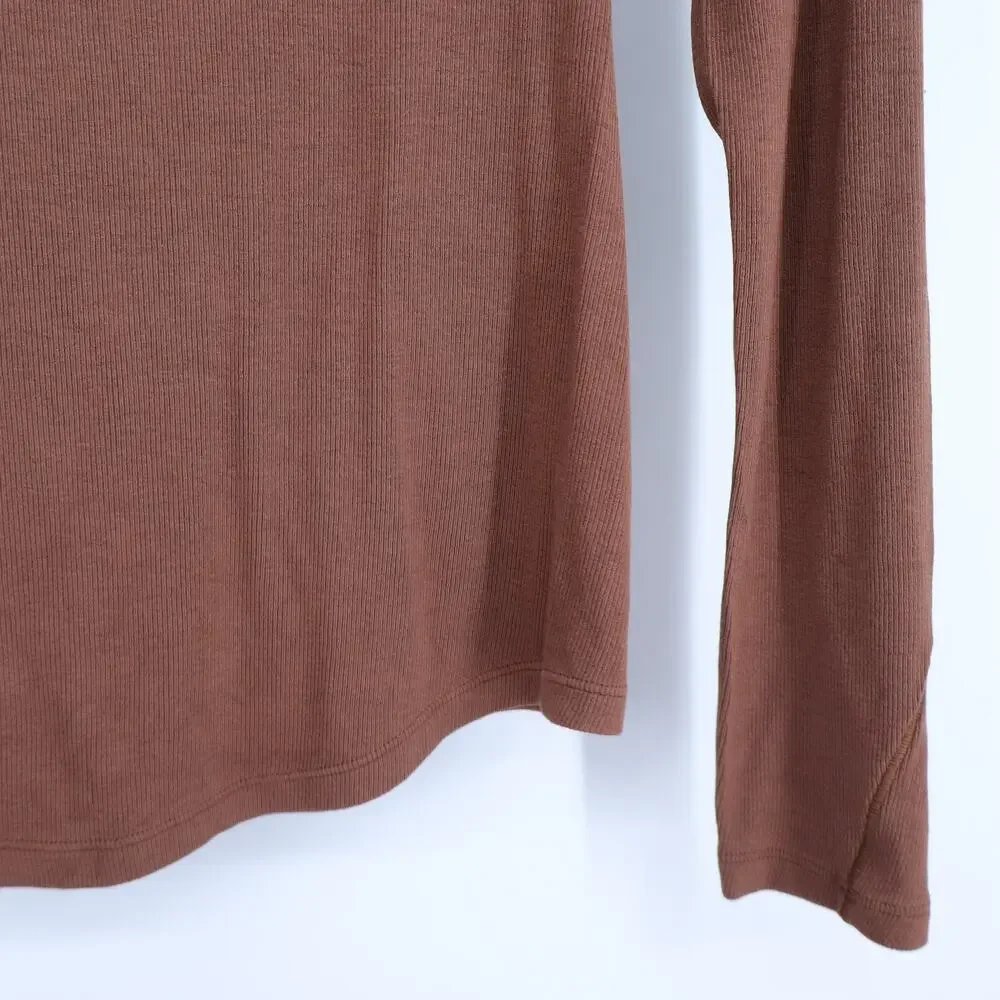 LULULEMON Long Sleeve Hold Tight Shirt Roasted Brown Ribbed Knit Top Women's 8